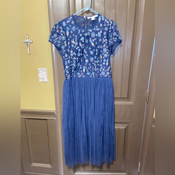 French Connection Diya Fit & Flare Midi Dress Size 12 Navy - Picture 5 of 12